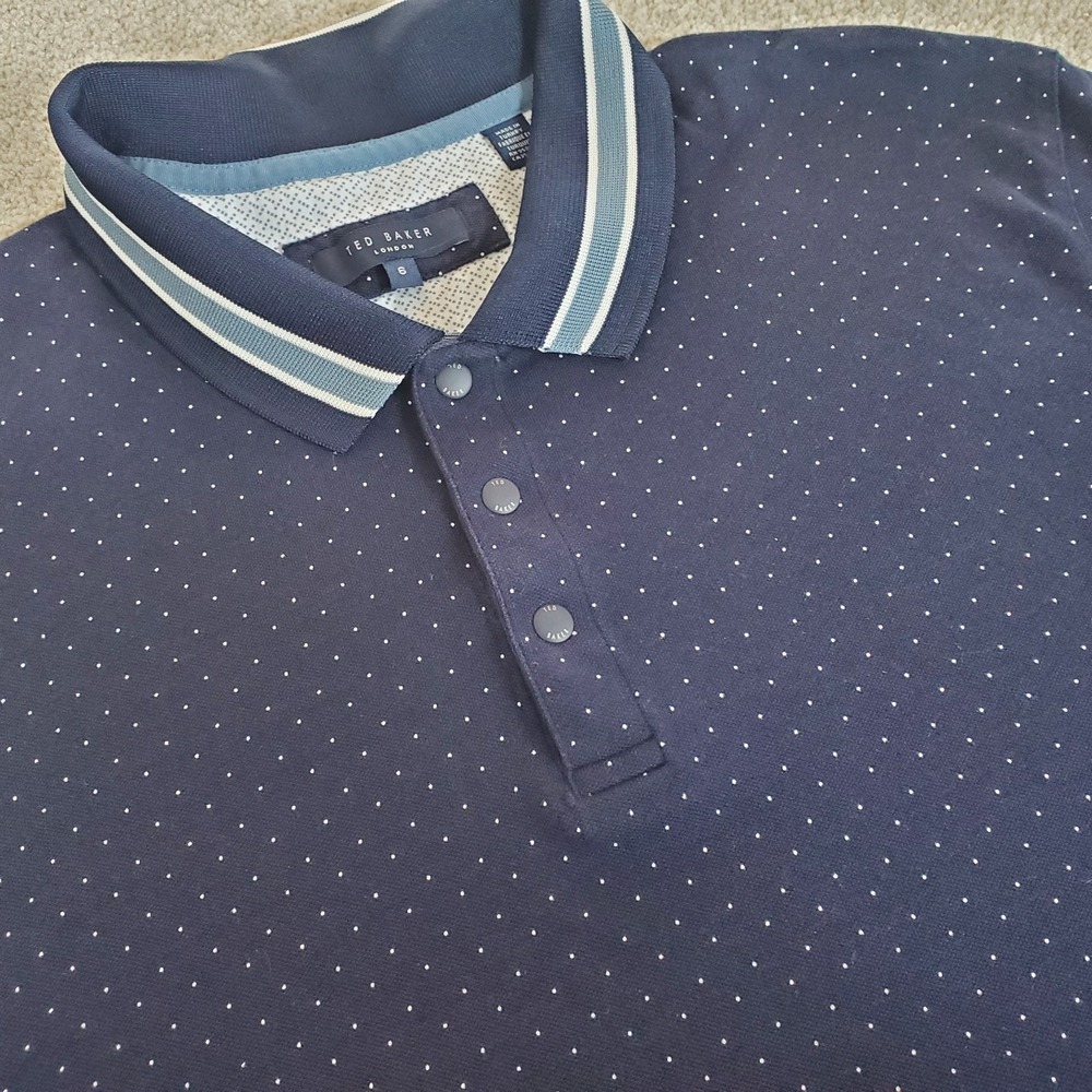 Ted Baker Men's Polo Shirt Blue Micro Dot Size 6 = XXL SEE MEASUREMENTS